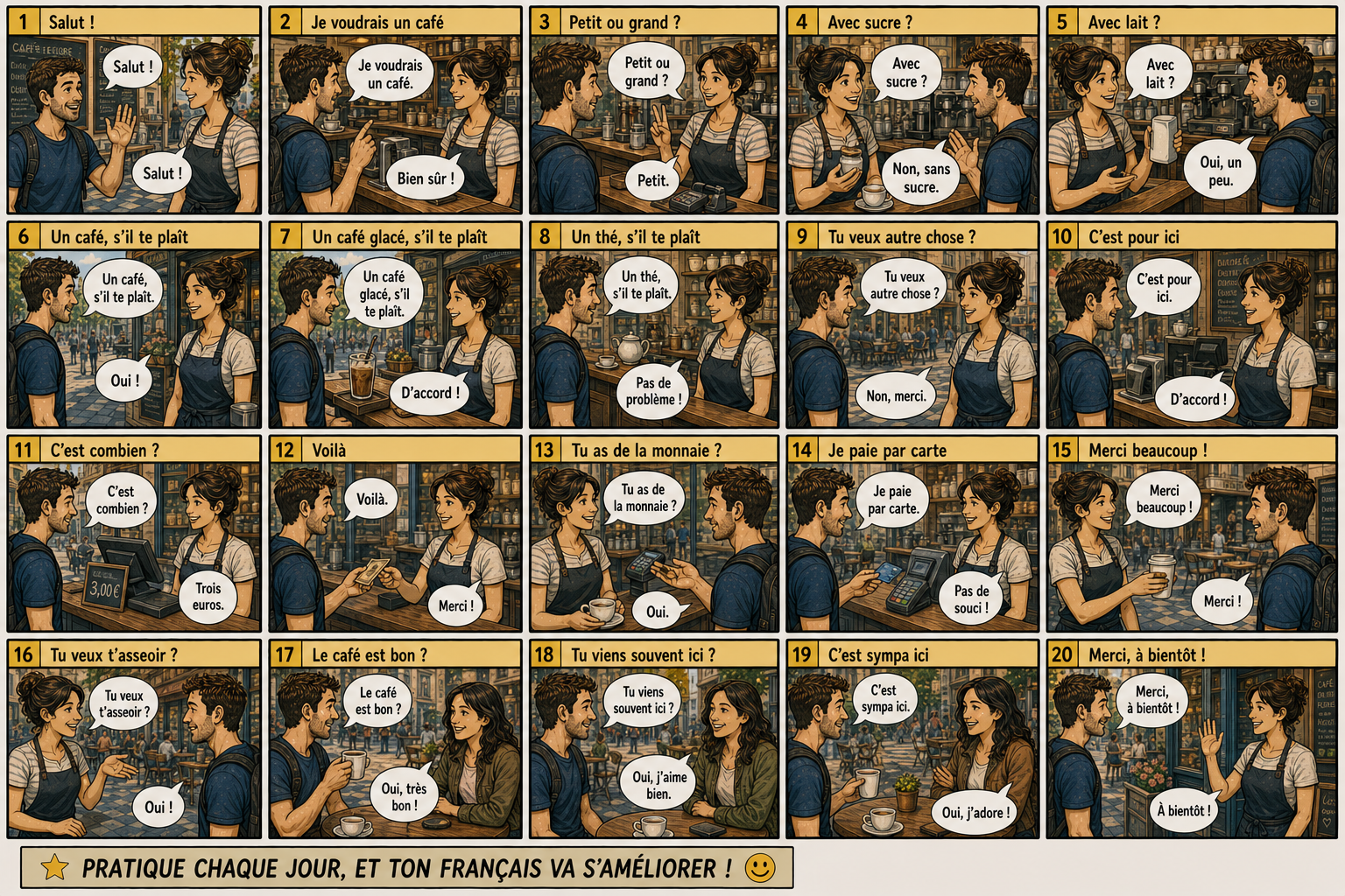 Comic preview about French cafe phrases.