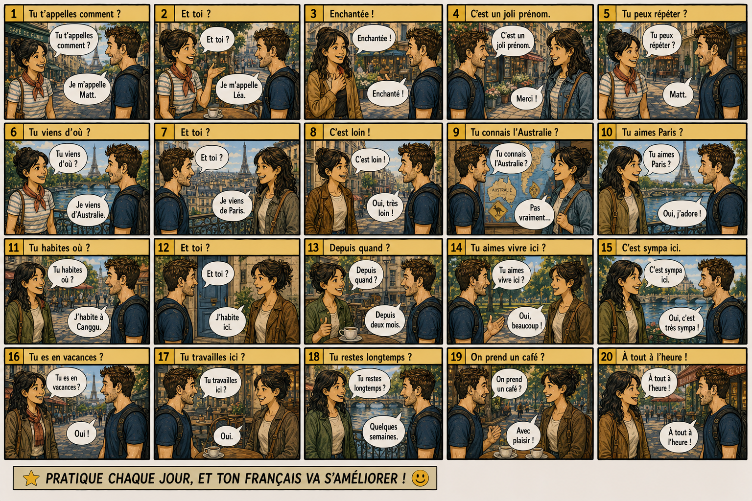Comic preview about French introductions and questions.