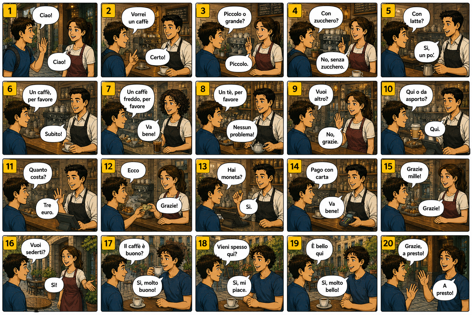 Comic preview about Italian cafe phrases.