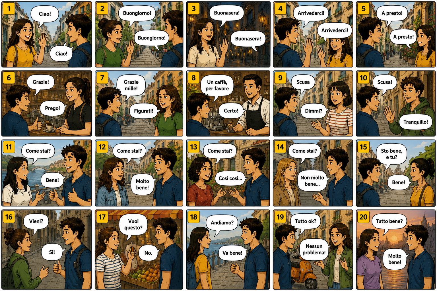Comic preview about Italian greetings and replies.