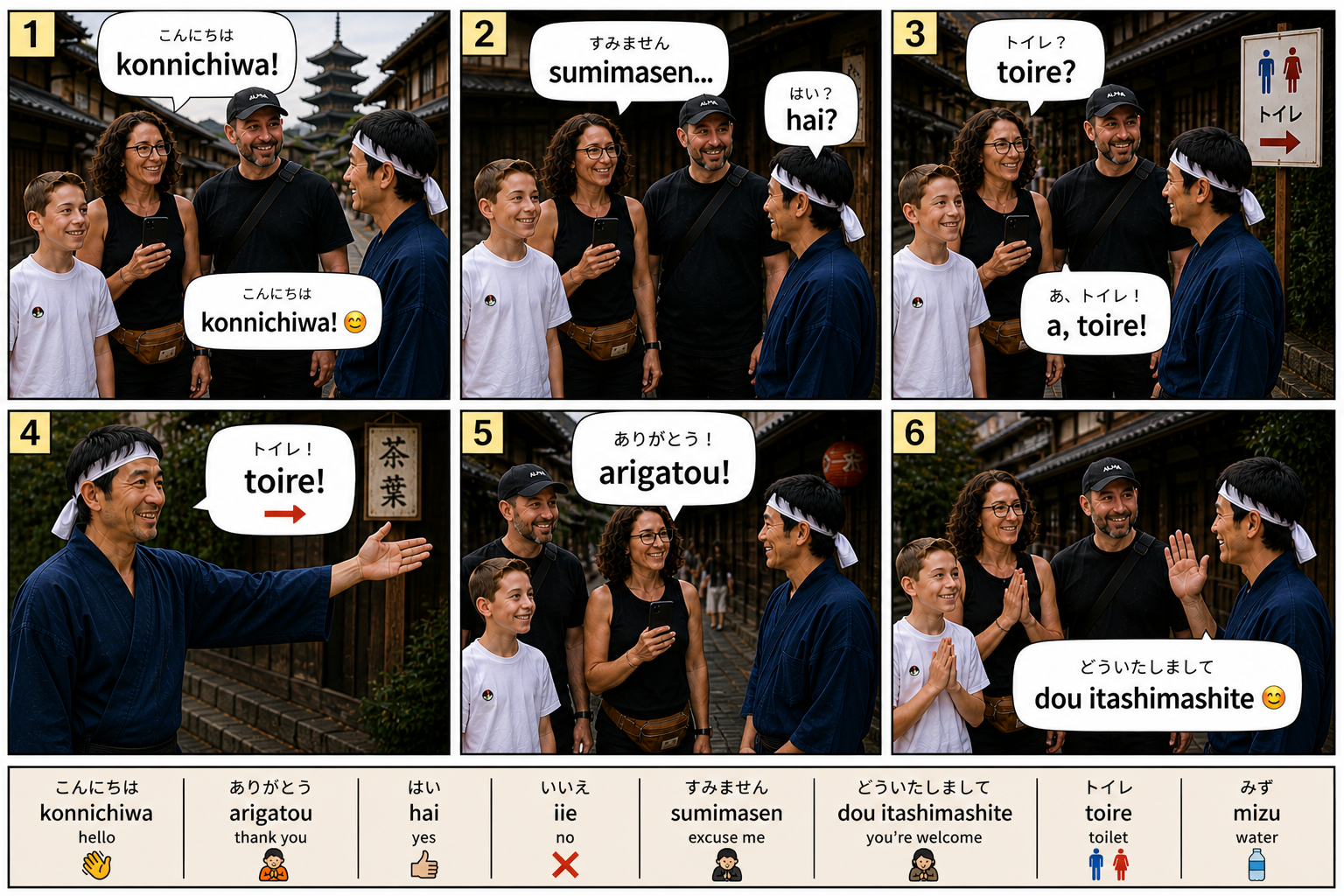 Comic preview about Japanese greetings and restroom phrases.