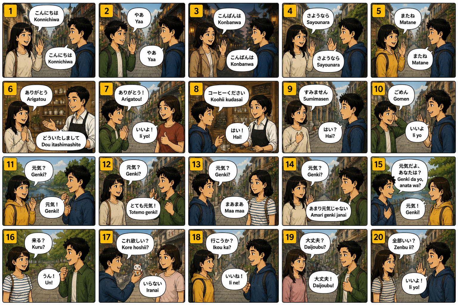 Comic preview about Japanese greetings and everyday replies.